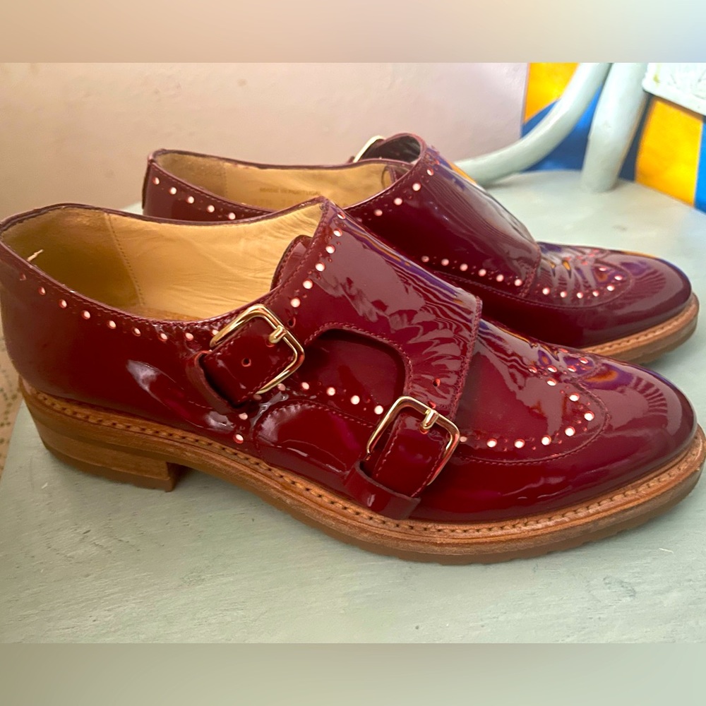The Office of Angela Scott-Patent leather Oxford shoes.